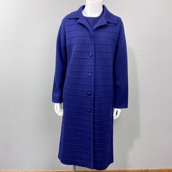 Vintage Jackets & Blazers - Vintage 60s World Knits Zephyr Wool Dress Jacket Set Size 14 Royal Blue Ribbed